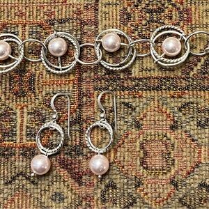 Jenni K style Sterling Silver and Genuine Pink Pearl Jewelry Set